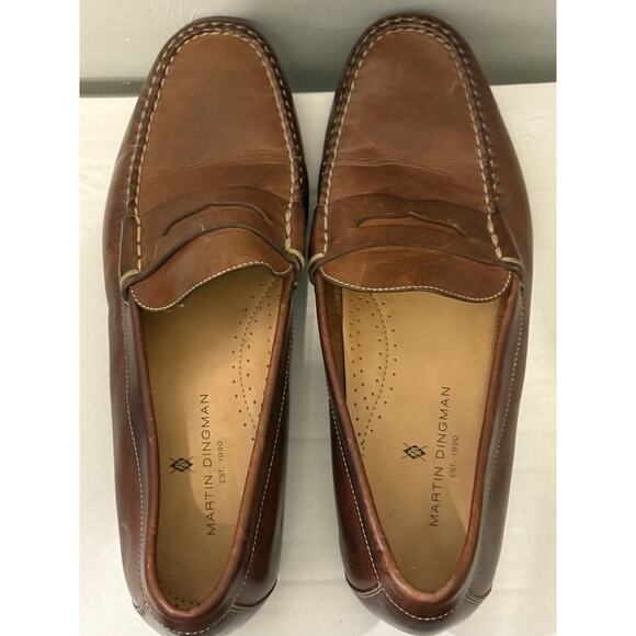 Martin Dingman Brown Leather Penny Loafers Men’s 11.5 Made in Brazil Dress Shoes - Picture 7 of 11